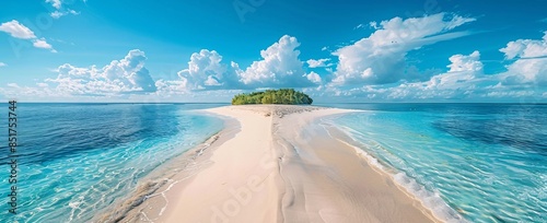 Tropical Island with a Sandy Spit and Clear Water #851753744