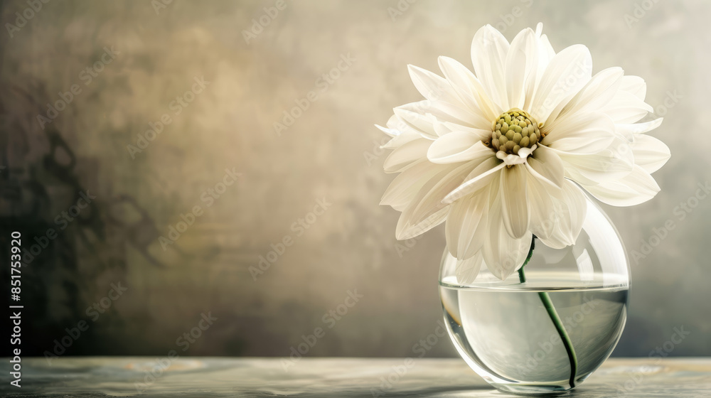 custom made wallpaper toronto digitalWhite dahlia in a glass vase. Serene image of a single white dahlia flower in a clear glass vase, set against a neutral background with soft lighting.