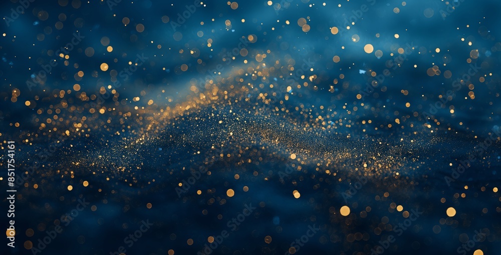 Abstract background with golden bokeh lights, dark blue tones, festive atmosphere. Suitable Holidays: Christmas, New Year, Diwali, Hanukkah Abstract background with golden bokeh lights, dark blue tones, festive atmosphere. Suitable Holidays: Christmas, New Year, Diwali, Hanukkah