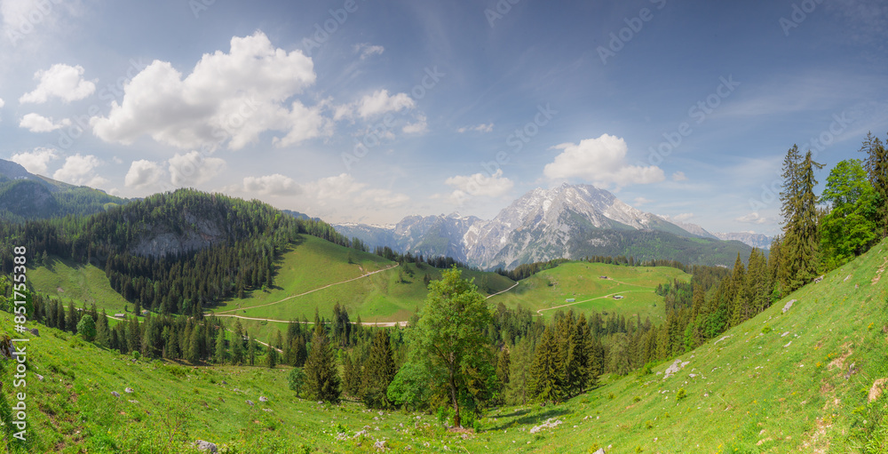 Fototapeta premium Mountain valley with tracks near Jenner mount in Berchtesgaden National Park