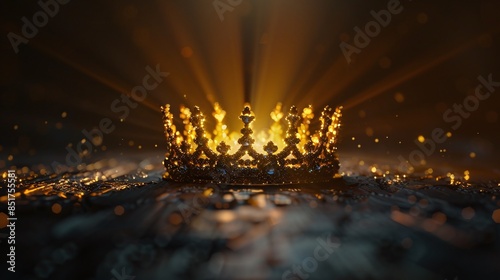 a golden beam illuminates the crown against a black background