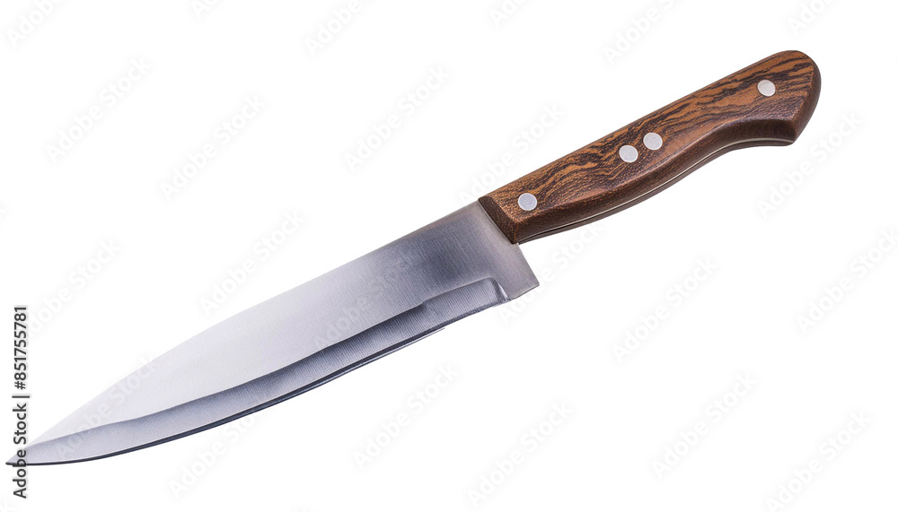 Image of a wooden handled kitchen knife isolated on a transparent background