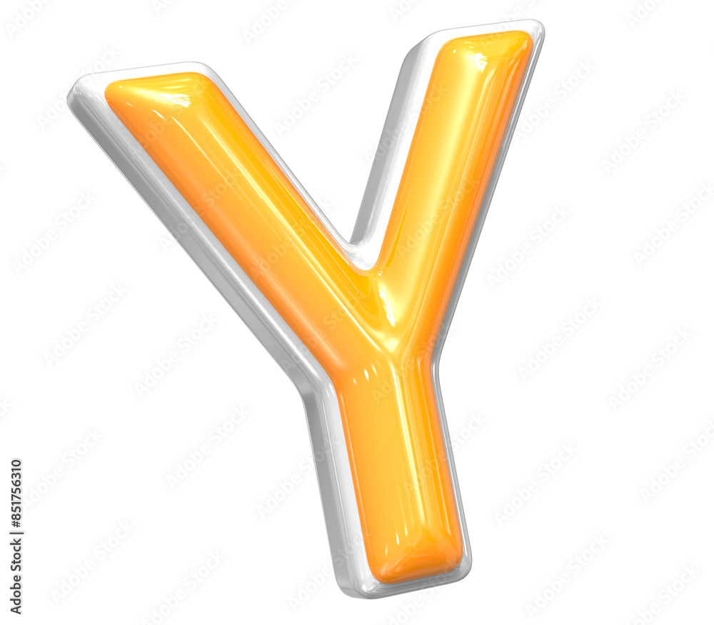 3D Rendering Of Font Y With White And Yellow Color