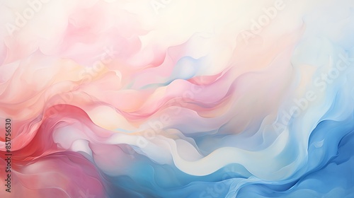 Gentle waves of pastel pinks and blues, creating a calming and loving abstract composition, Abstract, Serene