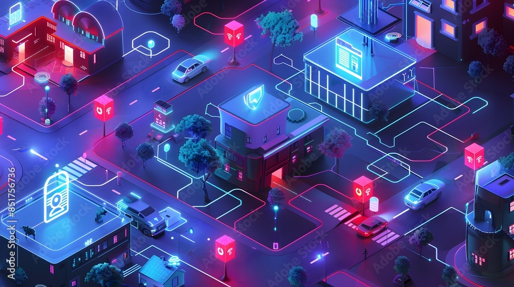 A futuristic apartment building with a lot of technology and smart devices. The image is a representation of a smart home, with a focus on the security and convenience features A futuristic apartment building with a lot of technology and smart devices. The image is a representation of a smart home, with a focus on the security and convenience features