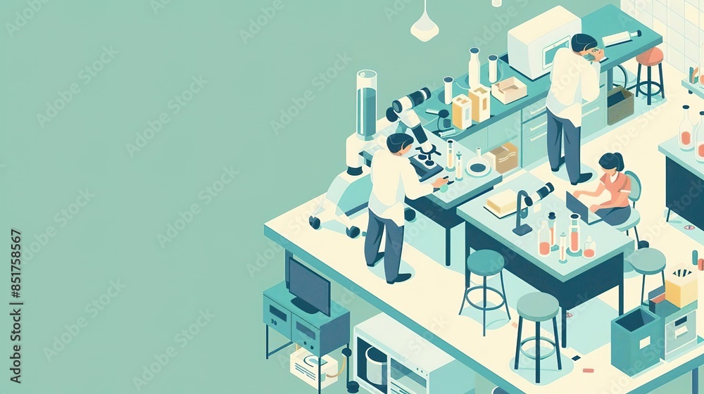 Obraz premium Isometric illustration of a modern laboratory with scientists working