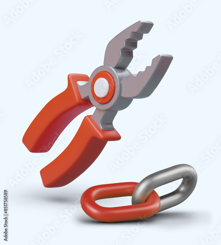 Realistic pliers, chain links. Concept of establishing, improving communication