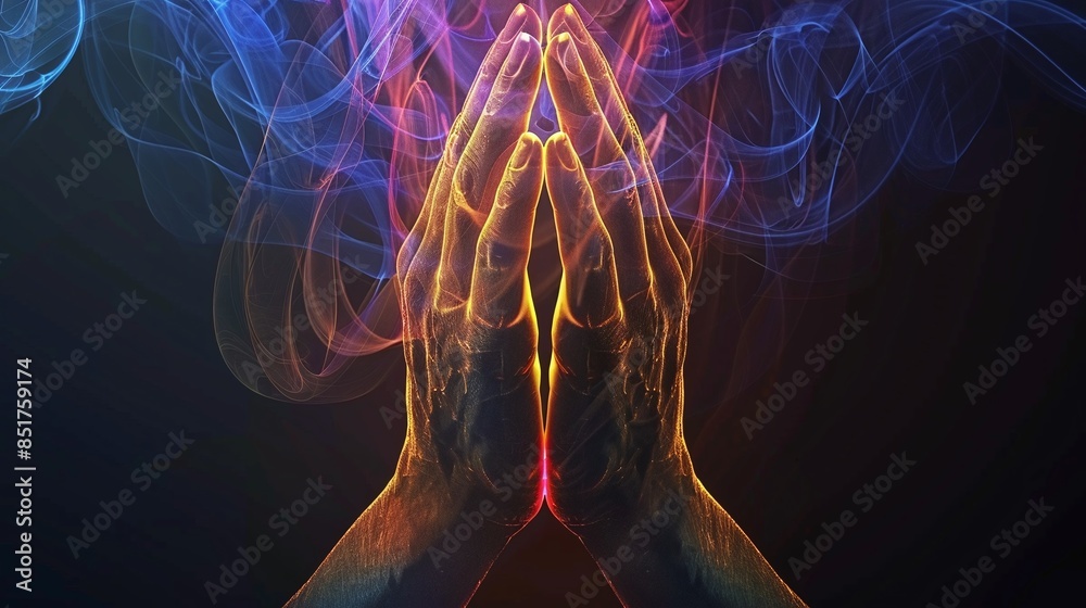 Praying hands with faith in religion and belief in God on dark ...