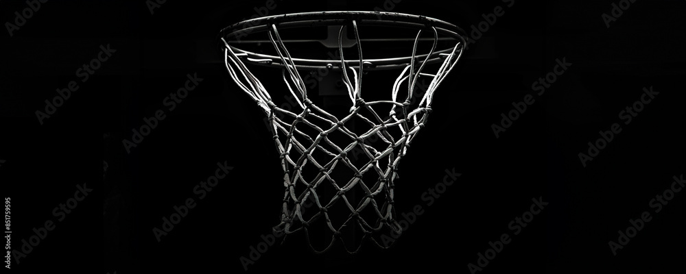 Monochrome basketball hoop against a dark background with spotlight effect. Monochrome basketball hoop against a dark background with spotlight effect.