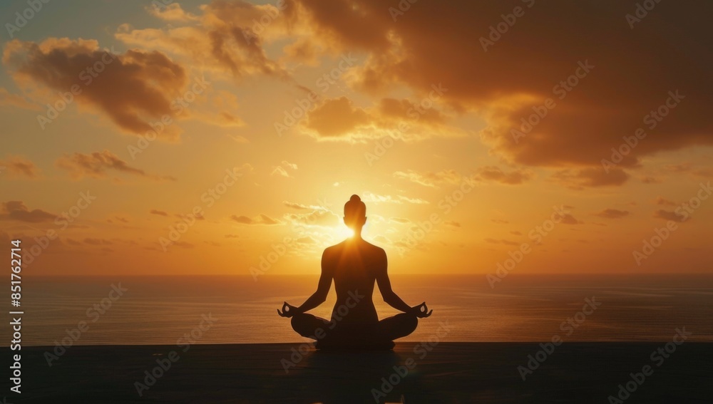 silhouette of a person meditating in the sunset silhouette of a person meditating in the sunset