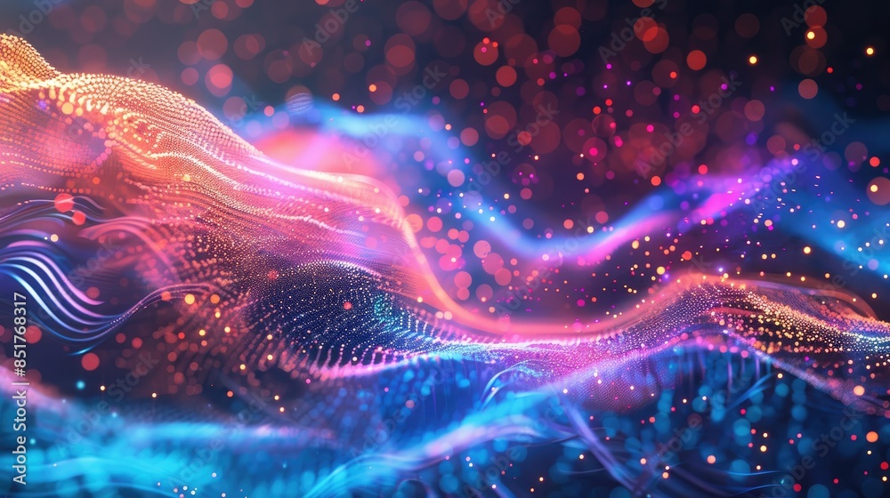 Abstract, flowing waves of particles in a high-tech background design