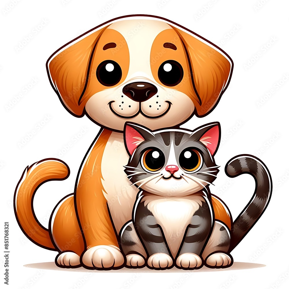 Naklejka premium A dog design drawing graphic and cat design drawing graphic sitting together eyecatching Illustrative highquality optimized.