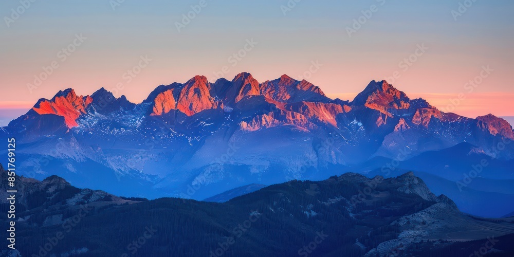 Dawn over the snow capped mountains. Snowy mountain peak at dawn. Sunrise in mountains. Mountain sunrise landscape Dawn over the snow capped mountains. Snowy mountain peak at dawn. Sunrise in mountains. Mountain sunrise landscape