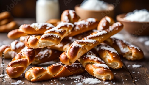 Homemade Soft Pretzel Sticks with Salt Ready to Eat 