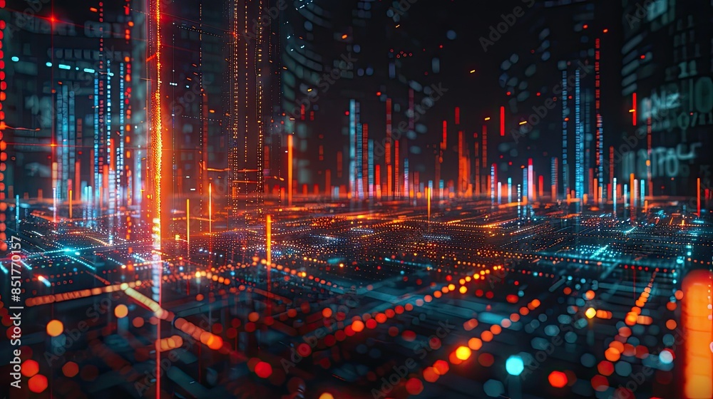 Digital rendering of candlestick patterns with futuristic data presentation Digital rendering of candlestick patterns with futuristic data presentation
