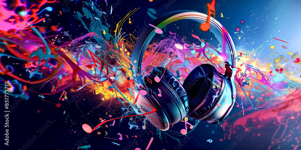 Fototapeta premium Music abstract with headphones wallpaper