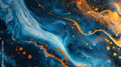 Vibrant blue and orange fluid abstract art photo