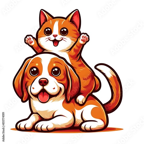 A cat design drawing graphic sitting on top of a dog design drawing graphic eyecatching engaging accessible highquality optimized.