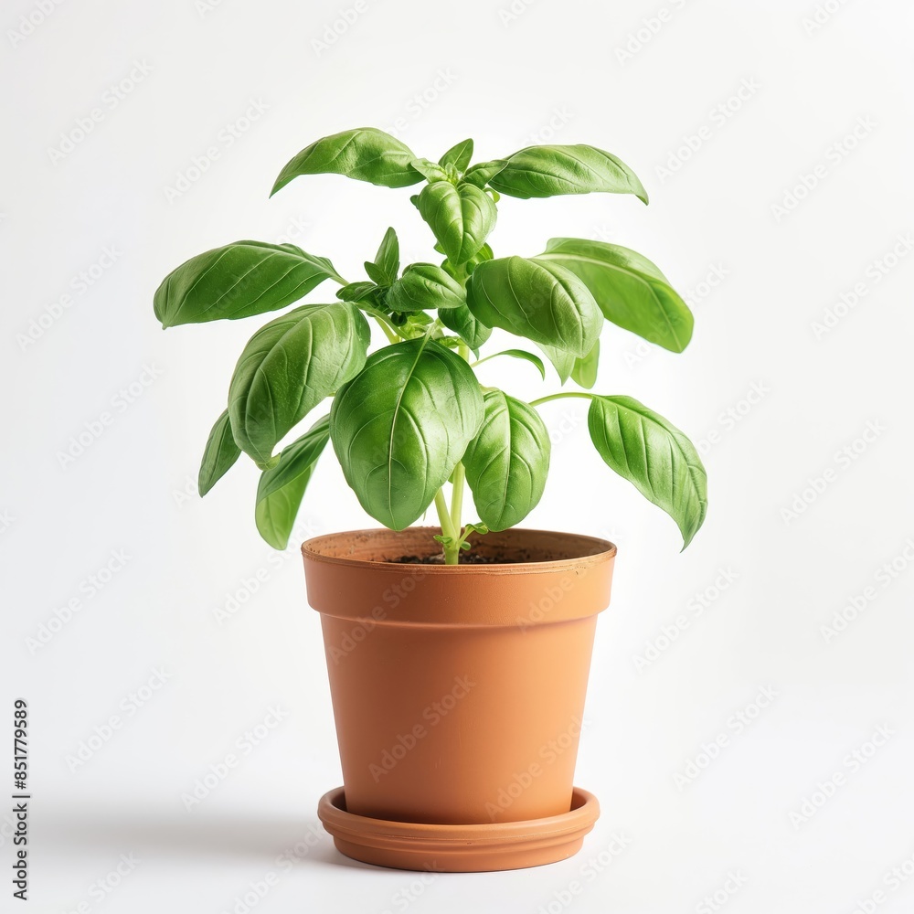 Obraz premium Medium shot of a potted basil plant isolated on white background