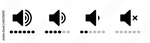 Volume increase interface design set for smartphone and other devices in black and grey color.