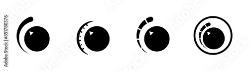 Volume knob or volume controller circles icon set in four different styles in black color.