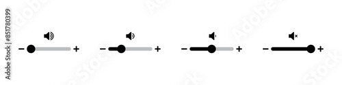 Volume slider icon set for smartphone user interface elements in black color. 