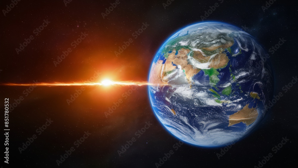 Obraz premium meteor flies past the Earth - Fire asteroid flies near the planet