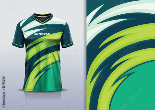 Sport jersey template mockup curve wave design for football soccer, racing, running, e sports, green color