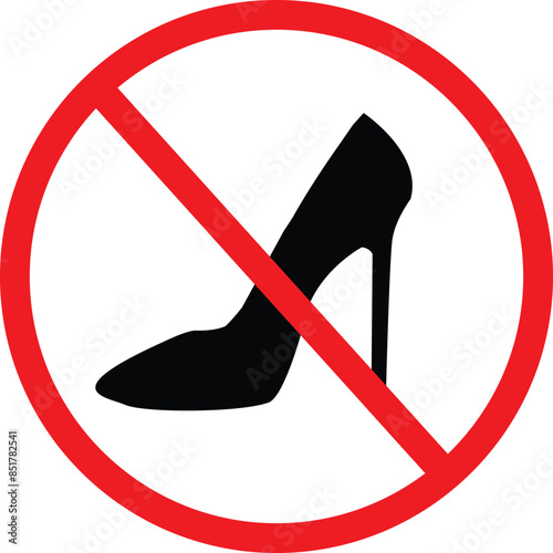No high heels icon. High heels forbidden sign. High heels forbidden red symbol. flat style.