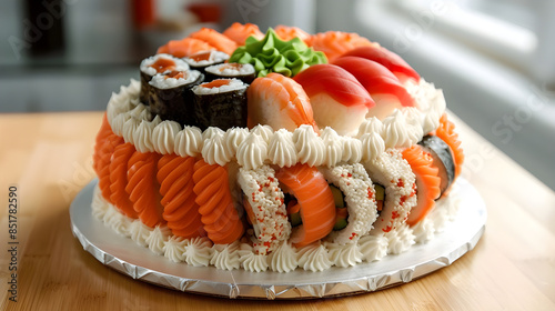 Cake made with sushi photo