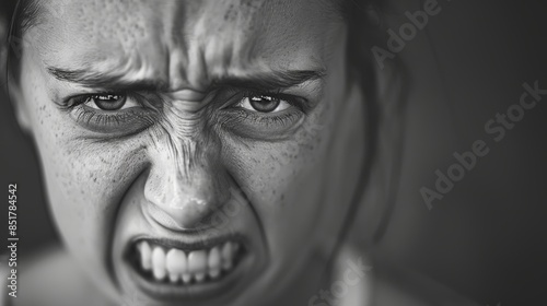 A black and white image of a person grimacing in pain, emphasizing the starkness of the experience photo