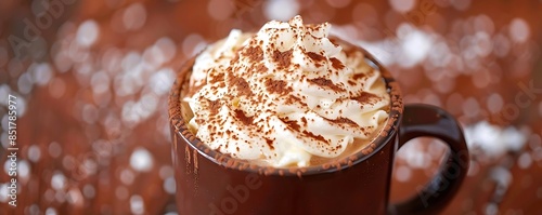 hot chocolate with whipped cream in a mug photo