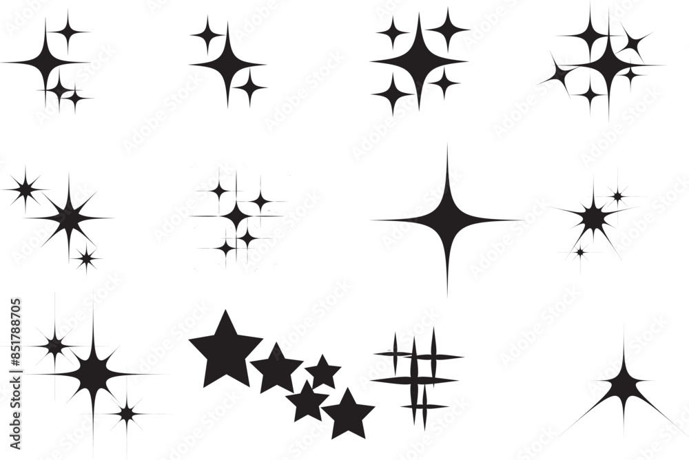 Fototapeta premium Star Vector File, Set of black silhouettes of vector, Stars set, hand drawn sketch, doodle vector illustration. collection. Sparkle vector icons. Shine symbol illustration. Vector illustration. 