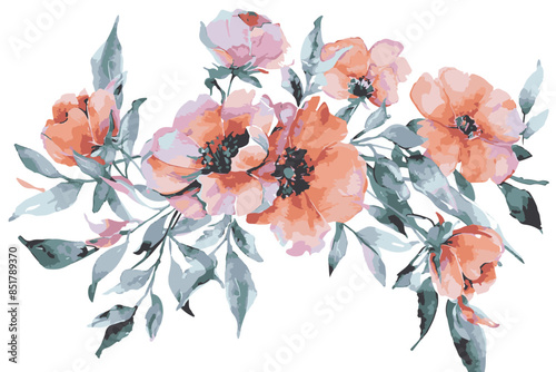 watercolor floral bouquet, autumn foliage, clipart isolated on white background.