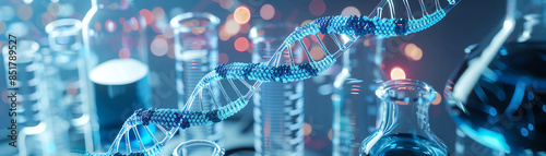 3D illustration of DNA double helix in laboratory background. Biotechnology concept. Generative ai.