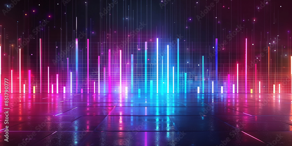 Abstract background with equalizer effect. neon lights. sound waves
