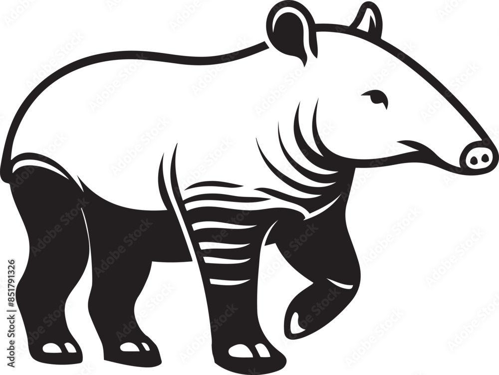 Fototapeta premium Cute Tapir silhouette outline vector illustration.