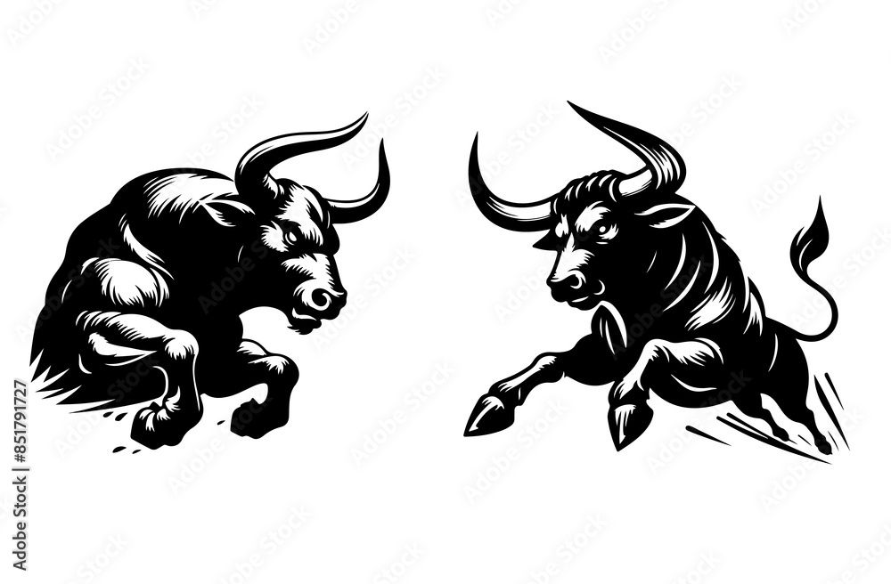 Fototapeta premium Ox Attacking Time Vector Style with white background 2