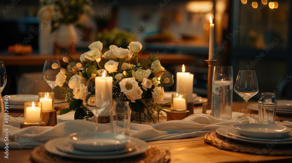 Beautiful table setting with eustoma flowers Beautiful table setting with eustoma flowers