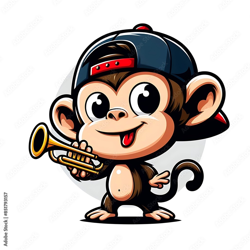 A cartoon monkey design colours drawing graphic holding a trumpet vector Artistic eyecatching. A cartoon monkey design colours drawing graphic holding a trumpet vector Artistic eyecatching.
