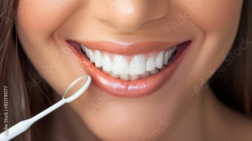 A woman with a white toothbrush in her mouth