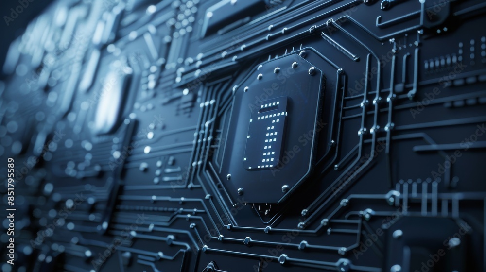 Close-up of a modern microchip on a circuit board, showcasing intricate electronic pathways and advanced technology. Close-up of a modern microchip on a circuit board, showcasing intricate electronic pathways and advanced technology.