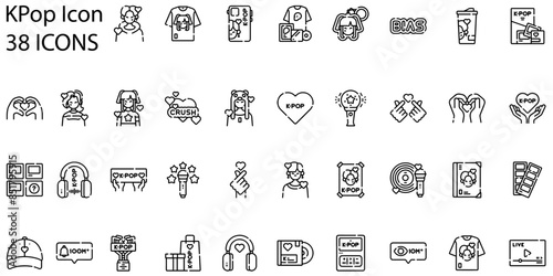 Set of kpop icons. Line art style icons bundle. vector illustration
