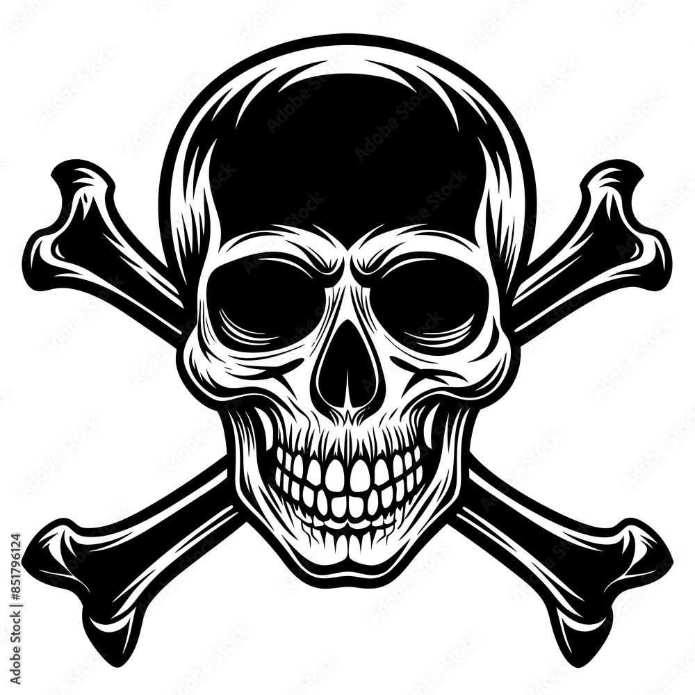 Obraz premium silhouette-of-skull-and-bones-on-white-background
