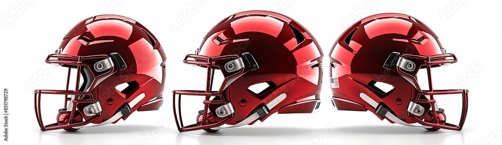Fototapeta premium High-Quality Image of a Red American Football Helmet with Visor and Padding - Perfect for Sports, Teams, and Athletic Promotions