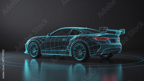 3D Model Sedan Car Made of Graphic Design