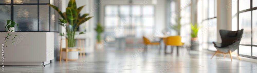 Blur focus of White open space office interior Blur focus of White open space office interior