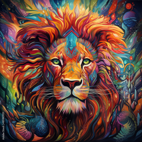 A trippy, colorful Picture of a Lion © Pixel Pioneer