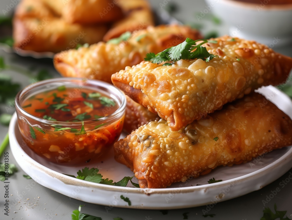 Perfectly fried egg rolls filled with a mixture of pork and vegetables Perfectly fried egg rolls filled with a mixture of pork and vegetables