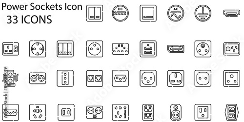 Set of power socket icons. Line art style icons bundle. vector illustration
